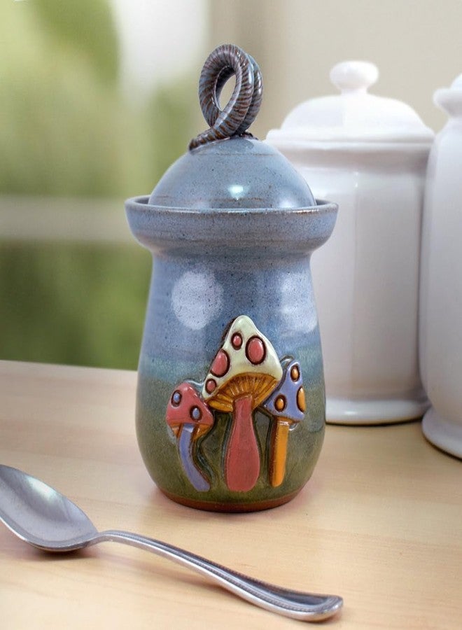 Modern Artisans Enchanted Mushrooms Countertop Jar with Lid - American Handmade Stoneware Pottery, 16-18 oz - Image 3